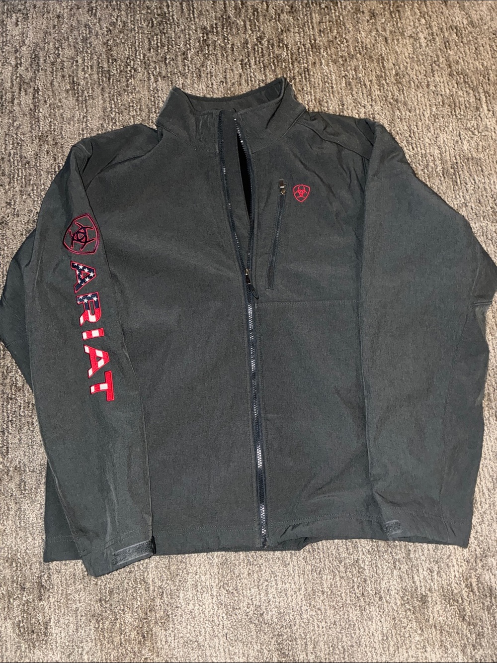 Ariat Black Lightweight Full-Zip Jacket with Red Logo Sleeve